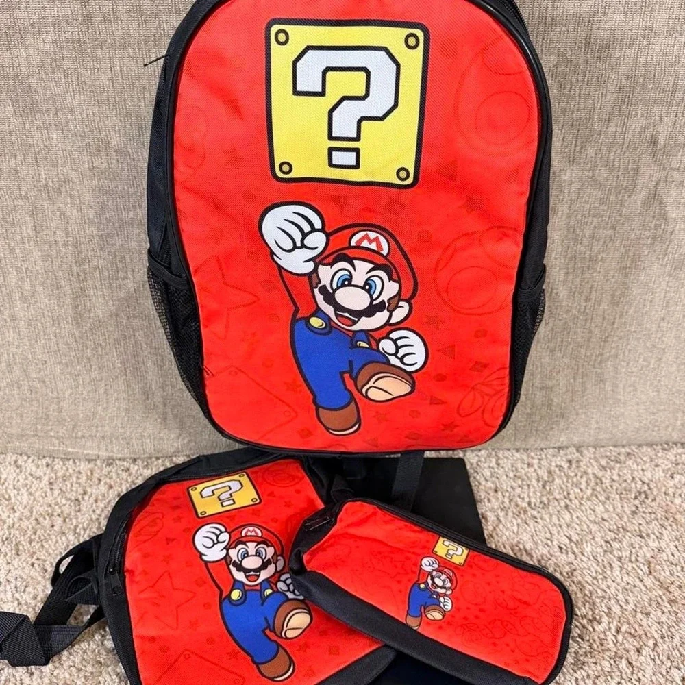 Nintendo Super Mario 3 Piece Backpack Set Lunch Bag Pencil Pouch